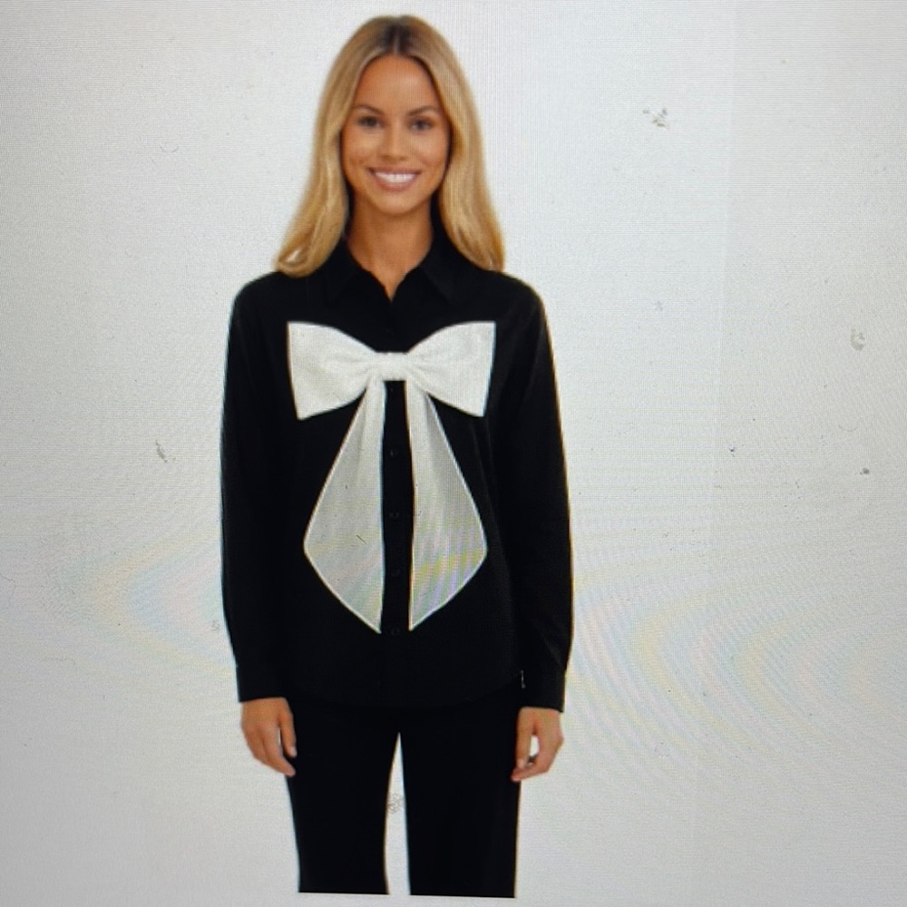 Elegant Black Blouse with White Bow
